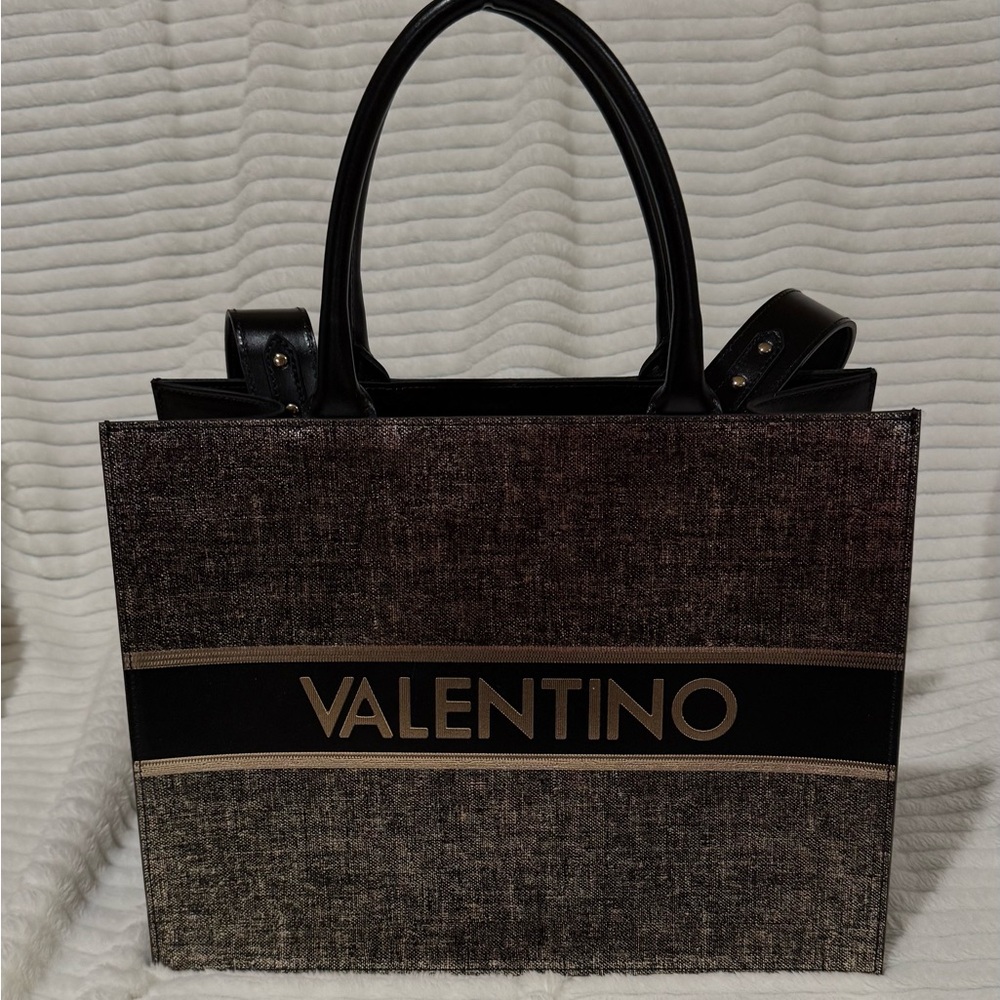 Valentino by Mario Victoria Gold Logo Leather Satchel